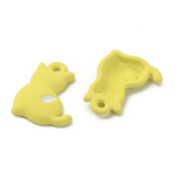 Spray Printed Alloy Pendants, Cat Charm, Yellow, 15.5x11.5x2.5mm, Hole: 1.5mm