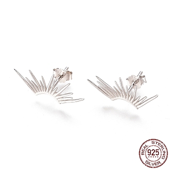 Rhodium Plated 925 Sterling Silver Stud Earrings, with S925 Stamp, with Ear Nuts, Platinum, 18.5x8.7mm, Pin: 0.6mm