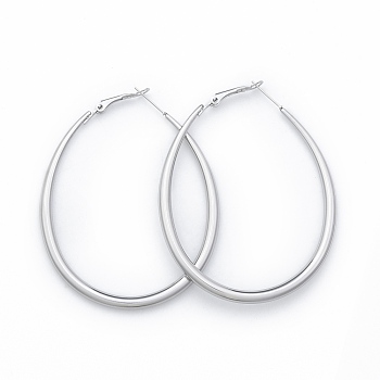 201 Stainless Steel Teardrop Hoop Earrings for Women, with 304 Stainless Steel Pins, Stainless Steel Color, 67x53x4mm, Pin: 0.7mm