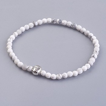 Natural Howlite Stretch Bracelets, with Alloy Buddha Beads, 2-1/8 inch(5.4cm)
