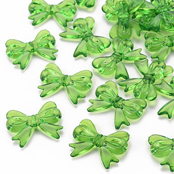 Transparent Acrylic Beads, Bowknot, Green, 23x29.5x6mm, Hole: 1.6mm, about 293pcs/500g