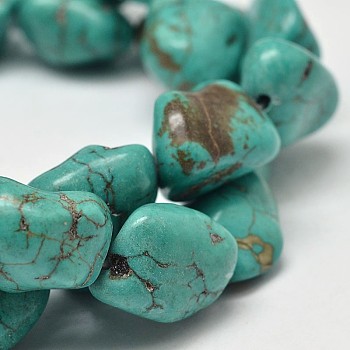 Dyed Natural Magnesite Bead Strands, Nugget, Light Sea Green, 19~45x22~55mm, Hole: 1mm, about 44~100pcs/1000g