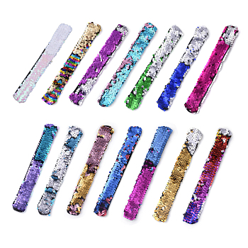 Mermaid Slap Bracelets, Two-color Reversible Charm Sequins Flip Wristbands, Mixed Color, 8-1/4 inch(21cm), 25x3mm, 14pcs/set