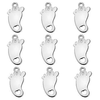 304 Stainless Steel Charms, Hollow, Heart Footprint, Stainless Steel Color, 12x7x1mm, Hole: 1mm