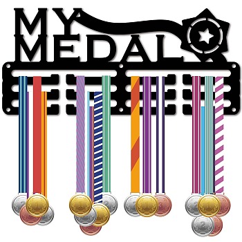 Sports Theme Iron Medal Hanger Holder Display Wall Rack, 3-Line, with Screws, Medal, 130x290mm, Hole: 5mm