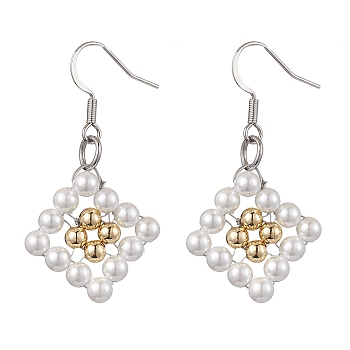 Rhombus Shell Pearl & Brass Dangle Earrings, Platinum, 43x23mm
