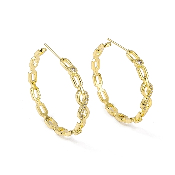 Clear Cubic Zirconia Infinity Stud Earrings, Rack Plating Brass Half Hoop Earrings for Women, Cadmium Free & Lead Free, Real 18K Gold Plated, 37x40x4~5.5mm, Pin: 0.8mm
