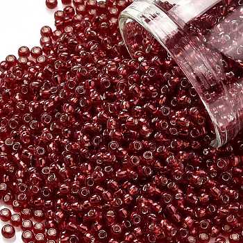 TOHO Round Seed Beads, Japanese Seed Beads, (25C) Silver Lined Ruby, 11/0, 2.2mm, Hole: 0.8mm, about 50000pcs/pound
