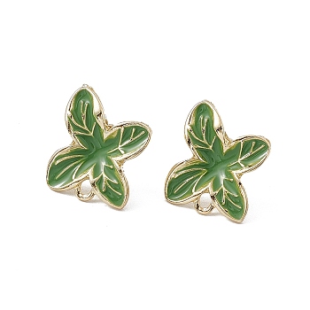 Alloy Enamel Stud Earring Finding, with 925 Sterling Silver Pin & Horizontal Loop, Leaf, Lime Green, 18.5x15.5mm, Hole: 2mm, Pin: 0.9mm