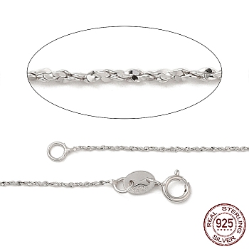 Trendy Unisex Rhodium Plated 925 Sterling Silver Chain Necklaces, with Spring Ring Clasps, Thin Chain, Platinum, 18 inch, 0.8mm
