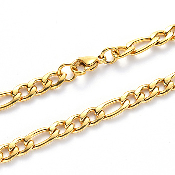 Vacuum Plating 304 Stainless Steel Figaro Chain Necklaces, with Lobster Claw Clasp, Golden, Link: 6.5x3x0.8mm and 4.5x3x0.8mm, 19.68 inch(50cm)