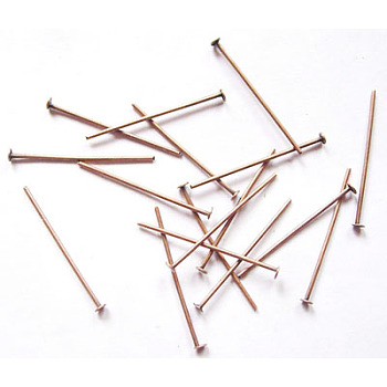 Iron Flat Head Pins, Cadmium Free & Nickel Free & Lead Free, Red Copper, 22x0.75~0.8mm, 20 Gauge, about 600pcs/50g, Head: 2mm