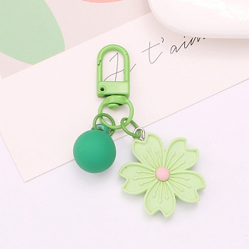 Resin Flower Pendant Decoration, with Bell and Swivel Snap Hooks Clasps, for Bag Ornaments, Lawn Green, 31x15mm