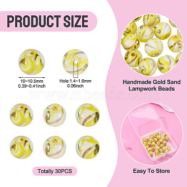 30&nbsp;pi&egrave;ces de perles de sable dor&eacute; faites &agrave; la main(LAMP-TA0002-37E)-3