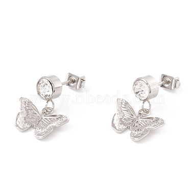 Crystal Rhinestone with Butterfly Dangle Stud Earrings(EJEW-E264-05)-2