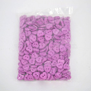 Lovely Heart Shaped Buttons, ABS Plastic Button, Orchid, about 14mm in diameter, hole: 1.5mm, about 400pcs/bag(NNA0VBU)