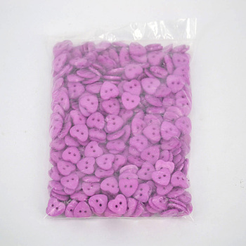 Lovely Heart Shaped Buttons, ABS Plastic Button, Orchid, about 14mm in diameter, hole: 1.5mm, about 400pcs/bag
