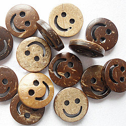 Lovely Face Carved 2-hole Button, Coconut Button, Wheat, about 13mm in diameter(NNA0YZZ)