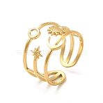 Star & Moon & Sun Ion Plating(IP) 304 Stainless Steel Open Cuff Ring Findings, Ring Setting with Round Tray, Real 18K Gold Plated, US Size 6 1/2(16.9mm), Tray: 2mm and 3mm(X-STAS-E066-10G)
