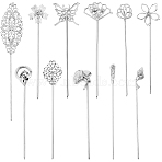 Brass/Iron /Alloy Hair Sticks, Silver, 137~181x8~43mm, 11pcs/set(OHAR-SC0001-09S)