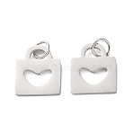 304 Stainless Steel Pendants, Cut-Out Lock with Heart Charms, Stainless Steel Color, 16x14x1.4mm, Hole: 4mm(STAS-E530-01P)