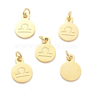 Golden Plated 304 Stainless Steel Charms, Flat Round with Constellations Pattern, Libra, 13.5x10x1mm, Jump Ring: 5x1mm, Hole: 3mm(STAS-C022-01I-G)