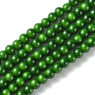 Eco-Friendly Round Baking Paint Glass Beads Strands, Cotton Cord Threaded, Dark Green, 4~4.5mm, Hole: 0.7~1.1mm, about 104pcs/strand, 15 inch(HY-A003-4mm-RV58)
