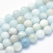 Natural Aquamarine Beads Strands, Grade AB, Faceted, Round, 9mm, Hole: 1mm, about 46pcs/strand, 15.7 inch(G-K256-59C)