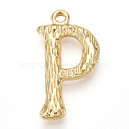 Brass Pendants, Letter Charms, Letter P, 22.5x12x3mm, Hole: 1.6mm(KK-N254-218G-P)