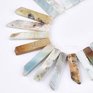 Natural Flower Amazonite Beads Strands, Top Drilled Beads, Graduated Rectangle, 20~66x10~13x5~6mm, Hole: 1.2mm, about 34~40pcs/strand, 16.1 inch~16.3 inch(G-S355-18)