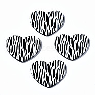 3D Printed Acrylic Pendants, Heart with Zebra Stripe Pattern, Black and White, Black, 31.5x38.5x2.5mm, Hole: 1.6mm(KY-S163-356)