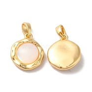 Brass Pendants, Flat Round Charms with Natural Shell, Real 18K Gold Plated, 15.5x13x3.6mm, Hole: 2x4mm(KK-M243-35G)