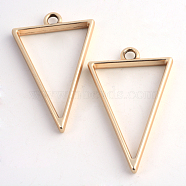 Rack Plating Alloy Triangle Open Back Bezel Pendants, For DIY UV Resin, Epoxy Resin, Pressed Flower Jewelry, Hollow, Cadmium Free & Nickel Free & Lead Free, Matte Gold Color, 39x25x3.5mm, Hole: 3mm(PALLOY-S047-09C-FF)