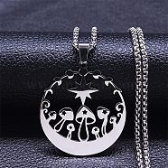 304 Stainless Steel Pendant Necklaces, Moon Phase & Star & Mushroom, Stainless Steel Color, 19.29 inch(49cm)(NJEW-K253-22P)