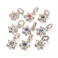 Large Hole Alloy Rhinestone European Dangle Charms, Flower, Antique Silver, Mixed Color, 23mm, Hole: 6mm(X-ALRI-L034-M)