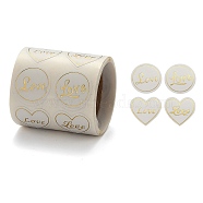Heart and Flat Round with Word Love Valentine's Stickers Self Adhesive Tag Labels, Decorative Stickers, for Wedding Valentine's Supplies, White, 25mm, 25x25mm, 300pcs/roll(DIY-E023-05)