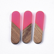 Transparent Resin & Walnut Wood Cabochons, Oval, Deep Pink, 45x11x3~4mm(RESI-Q210-014A-B02)