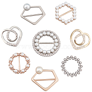 8Pcs 8 Styles Alloy Rhinestone Scarf Clips Brooches, Mixed Shapes, Mixed Color, 1pc/style(JEWB-NB0001-06)