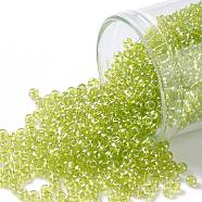 TOHO Round Seed Beads, Japanese Seed Beads, (105) Transparent Luster Lemon-Lime, 11/0, 2.2mm, Hole: 0.8mm, about 5555pcs/50g(SEED-XTR11-0105)