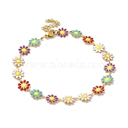 304 Stainless Steel Anklet, Enamel Daisy Flower Chain for Women, Golden, 9-1/2 inch(24cm)(AJEW-B026-01G)