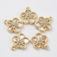 Brass Cubic Zirconia Pendants, with Shell, Flower, Real 18K Gold Plated, 16x14x3mm, Hole: 1.4mm(KK-M259-01G)