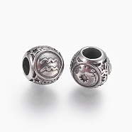 316 Surgical Stainless Steel European Beads, Large Hole Beads, Rondelle, Aquarius, Antique Silver, 10x9mm, Hole: 4mm(STAS-P212-18P-06)