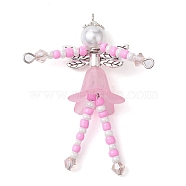 Glass Seed & Acrylic Pearl Beaded Big Pendants, with Alloy Fairy Wing & 304 Stainless Steel Findings, Angel Charms, Pearl Pink, 52x40x18mm, Hole: 1.6mm(PALLOY-MZ00194-03)