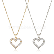 2Pcs 2 Colors Rhinestone Hollow Heart Pendant Necklace with Brass Chains for Women, Platinum & Golden, 20.63 inch(52.4cm), 1Pc/color(NJEW-AN0001-70)