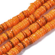 Natural Freshwater Shell Beads Strands, Dyed, Flat Round/Disc, Heishi Beads, Dark Orange, 5~6x1~2mm, Hole: 1mm, about 205~215pcs/strand, 15.35 inch(39cm)(SHEL-S278-025I)