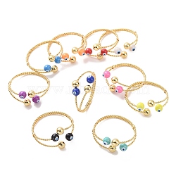 Enamel Evil Eye Open Cuff Bangle, Real 18K Gold Plated Brass Jewelry for Women, Mixed Color, Inner Diameter: 2-1/2 inch(6.5cm)(BJEW-F449-02G)