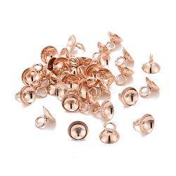 201 Stainless Steel Bead Cap Pendant Bails, for Globe Glass Bubble Cover Pendants, Rose Gold, 7x8mm, Hole: 3mm(STAS-L244-27E-RG)