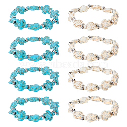 8Pcs 2 Colors Dyed Synthetic Turquoise Tortoise Beaded Stretch Bracelets Set for Women, Mixed Color, Inner Diameter: 2-1/8 inch(5.3cm), 4Pcs/color(BJEW-DC0001-04)