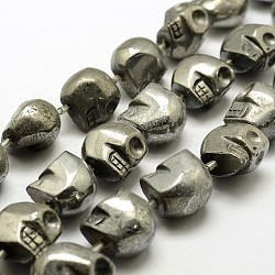 Electroplated Natural Pyrite Beads Strands, Skull, Dyed, Silver Plated, 16x14x16mm, Hole: 1.5mm, about 8pcs/strand, 7.08 inch (18cm)(G-N0258-M-04)