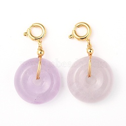Natural Amethyst Pendants, with Golden Plated Brass Spring Ring Clasps, Donut/Pi Disc, 28mm, Pendant: 20x14.5~15x6mm(G-I307-02G-01)